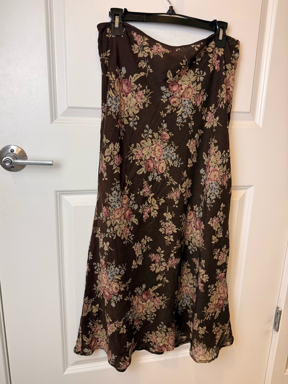 Vintage 90s Lauren Ralph Lauren 82% Wool Floral Midi Skirt Brown Lined 14 TEAR - Picture 5 of 13